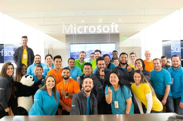 A group photo featuring many members of my Microsofty Store Palo Alto team